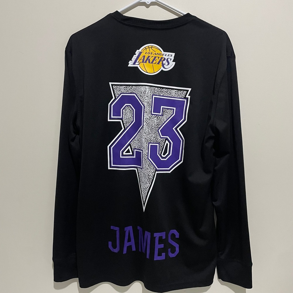 Los Angeles Lakers LeBron James 23 Long Sleeve Shirt Black Mens Large NBA